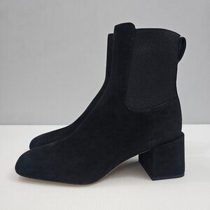 Vince Kimmy Chelsea Ankle Boot Womens 7 Black Suede Block Heel Designer Slip On